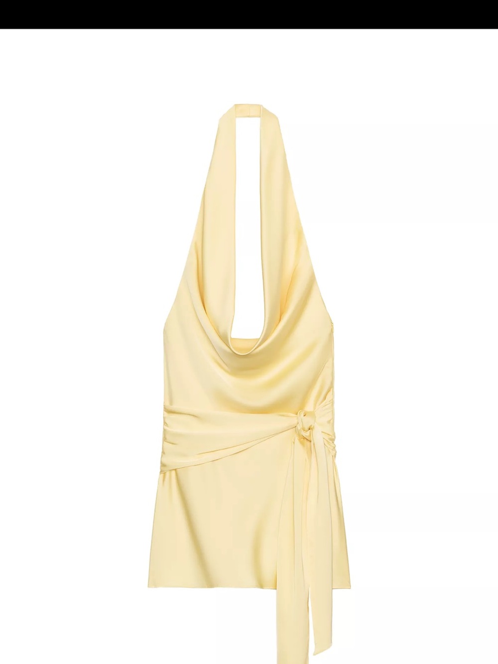 Zara Pale Yellow Halter Cowl Satin Chemise with Waist Tie